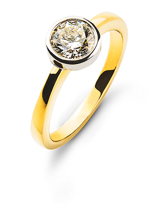 Solitär Ring Zargen-Fassung Gelbgold 750 H SI Zarge Weissgold 750