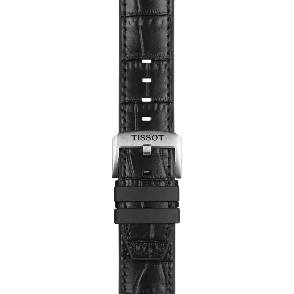 Original Tissot Lederarmband mit Kautschukelementen schwarz Bandanstoß 22 mm