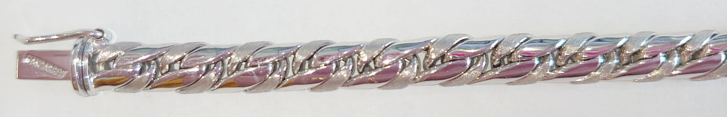 Bracelet Weissgold 750 Handarbeit satinert/poliert, eingestecktes Figaro 1+1