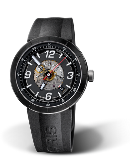 TT1 Engine Date, 43mm, Black, Rubber Strap, Stainless steel crown, Multi-piece stainless steel case, ceramic top ring