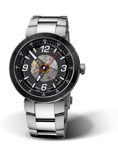 TT1 Engine Date, 43mm, Black, Stainless steel Strap, Stainless steel crown, Multi-piece stainless steel case, ceramic top ring