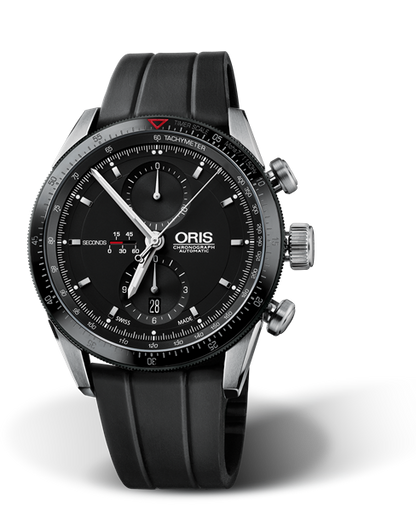 Artix GT Chronograph, 44mm, Black, Rubber Strap, Stainless steel screw-in security crown and pushers, Multi-piece stainless steel case