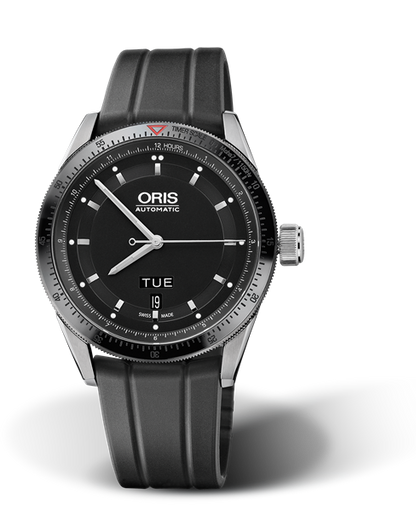 Artix GT Day Date, 42mm, Black, Rubber Strap, Stainless steel screw-in security crown, Multi-piece stainless steel case