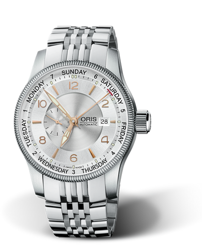Big Crown Small Second, Pointer Day, 44mm, Grey, Stainless steel Strap, Stainless steel screw-in security crown, Multi-piece stainless steel case