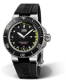 Aquis Depth Gauge, 46.00 mm, Black, Rubber Strap, Stainless steel crown, Multi-piece stainless steel case, ceramic minutes scale top ring