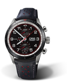 Calobra Limited Edition, 44mm, Black, Leather Strap, Stainless steel screw-in security crown and pushers, Multi-piece stainless steel case, ceramic minutes scale top ring