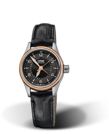 Big Crown Pointer Date, 29mm, Black, Leather Strap, Stainless steel screw-in security crown, Multi-piece stainless steel case, rose gold PVD plated top ring