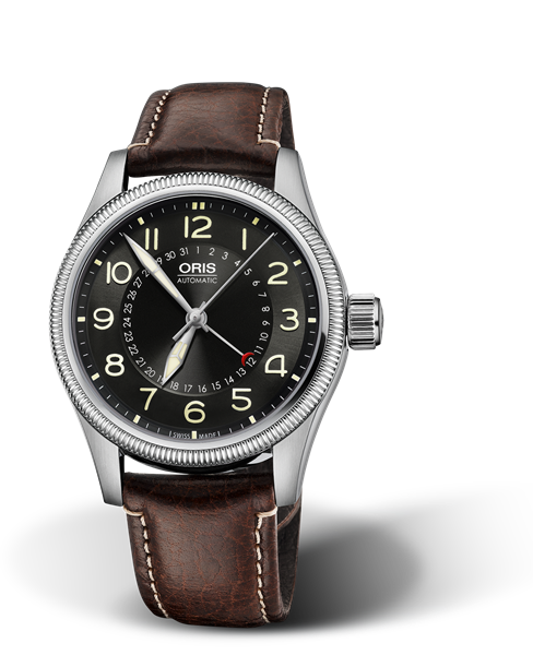 Big Crown Pointer Date, 40mm, Black, Leather Strap, Stainless steel screw-in security crown, Multi-piece stainless steel case