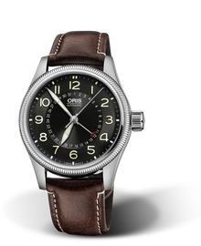 Big Crown Pointer Date, 40mm, Black, Leather Strap, Stainless steel screw-in security crown, Multi-piece stainless steel case