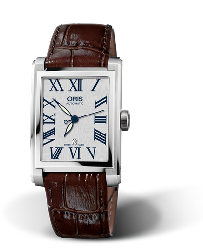 Rectangular Date, 30.00 x 44mm, Grey, Leather Strap, Stainless steel crown, Multi-piece stainless steel case
