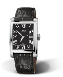 Rectangular Date, 30.00 x 44mm, Black, Leather Strap, Stainless steel crown, Multi-piece stainless steel case