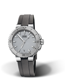 Aquis Date, 36.00 mm, Grey, Textile Strap, Stainless steel screw-in security crown, Multi-piece stainless steel case, ceramic minutes scale top ring