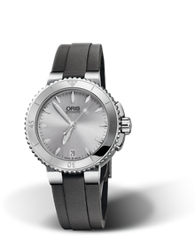 Aquis Date, 36.00 mm, Grey, Textile Strap, Stainless steel screw-in security crown, Multi-piece stainless steel case, minutes scale top ring
