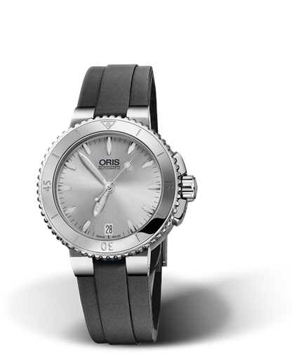 Aquis Date, 36.00 mm, Grey, Textile Strap, Stainless steel screw-in security crown, Multi-piece stainless steel case, minutes scale top ring