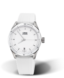 Artix GT Date, 37mm, White, Rubber Strap, Stainless steel screw-in security crown, Multi-piece stainless steel case, ceramic minutes scale top ring