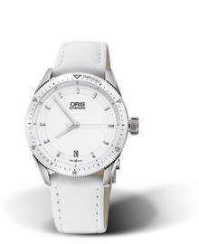 Artix GT Date, 37mm, White, Leather Strap, Stainless steel screw-in security crown, Multi-piece stainless steel case, ceramic minutes scale top ring