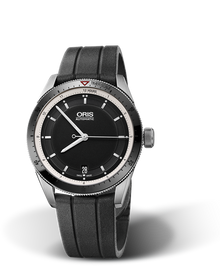 Artix GT Date, 37mm, Black, Rubber Strap, Stainless steel screw-in security crown, Multi-piece stainless steel case, ceramic minutes scale top ring