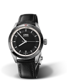 Artix GT Date, 37mm, Black, Leather Strap, Stainless steel screw-in security crown, Multi-piece stainless steel case, ceramic minutes scale top ring