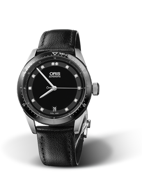 Artix GT Date, Diamonds, 37mm, Black, Leather Strap, Stainless steel screw-in security crown, Multi-piece stainless steel case, ceramic minutes scale top ring