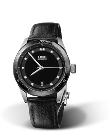 Artix GT Date, Diamonds, 37mm, Black, Leather Strap, Stainless steel screw-in security crown, Multi-piece stainless steel case, ceramic minutes scale top ring