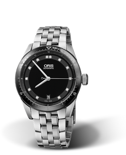 Artix GT Date, Diamonds, 37mm, Black, Stainless steel Strap, Stainless steel screw-in security crown, Multi-piece stainless steel case, ceramic minutes scale top ring