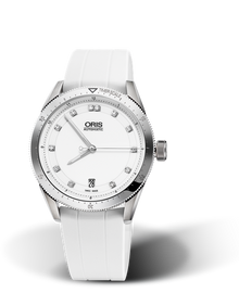 Artix GT Date, Diamonds, 37mm, White, Rubber Strap, Stainless steel screw-in security crown, Multi-piece stainless steel case, minutes scale top ring