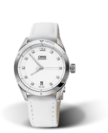 Artix GT Date, Diamonds, 37mm, White, Leather Strap, Stainless steel screw-in security crown, Multi-piece stainless steel case, minutes scale top ring