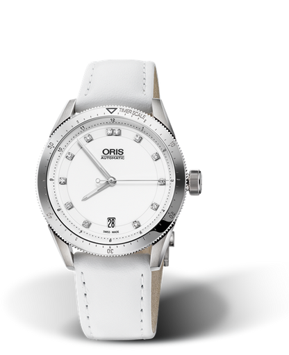 Artix GT Date, Diamonds, 37mm, White, Leather Strap, Stainless steel screw-in security crown, Multi-piece stainless steel case, minutes scale top ring