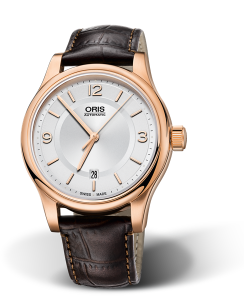 Classic Date, 42mm, Grey, Leather Strap, Stainless steel crown, Multi-piece stainless steel case, rose gold PVD plated