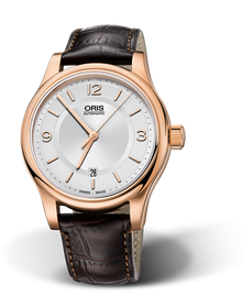 Classic Date, 42mm, Grey, Leather Strap, Stainless steel crown, Multi-piece stainless steel case, rose gold PVD plated