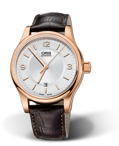 Classic Date, 42mm, Grey, Leather Strap, Stainless steel crown, Multi-piece stainless steel case, rose gold PVD plated