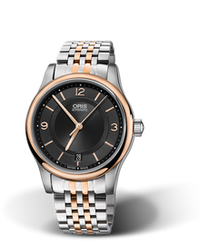 Classic Date, 37mm, Black, Stainless steel Strap, Stainless steel crown, Multi-piece stainless steel case, rose gold PVD plated top ring