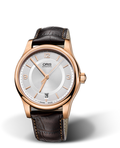 Classic Date, 37mm, Grey, Leather Strap, Stainless steel crown, Multi-piece stainless steel case, rose gold PVD plated