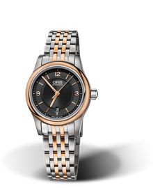 Classic Date, 28.50mm, Black, Stainless steel Strap, Stainless steel crown, Multi-piece stainless steel case, rose gold PVD plated top ring