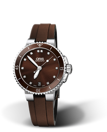 Aquis Date Diamonds, 36.00 mm, Brown, Textile Strap, Stainless steel screw-in security crown, Multi-piece stainless steel case, ceramic minutes scale top ring