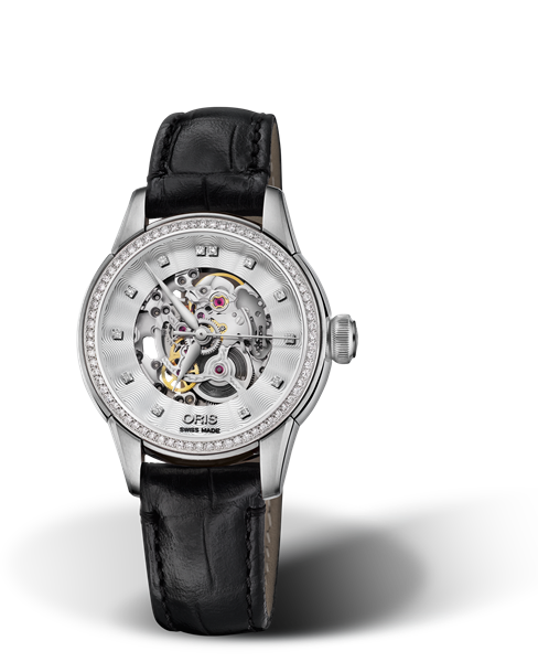 Artelier Skeleton Diamonds, 31mm, Grey, Leather Strap, Stainless steel crown, Multi-piece stainless steel case, set with 72 Top Wesselton G, VS 1 diamonds (0,324 ct.)