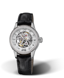 Artelier Skeleton Diamonds, 31mm, Grey, Leather Strap, Stainless steel crown, Multi-piece stainless steel case, set with 72 Top Wesselton G, VS 1 diamonds (0,324 ct.)