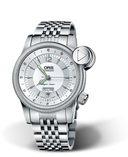 Flight TimerÂ² Day Date, 42mm, Grey, Stainless steel Strap, Stainless steel crown and vertical crown, Multi-piece stainless steel case