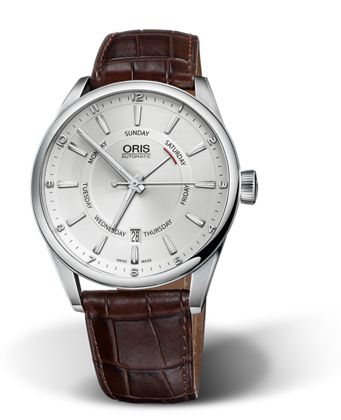 Artix Pointer Day, Date, 42mm, Grey, Leather Strap, Stainless steel crown, Multi-piece stainless steel case