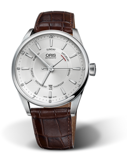 Artix Pointer Day, Date, 42mm, Grey, Leather Strap, Stainless steel crown, Multi-piece stainless steel case