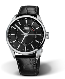 Artix Pointer Day, Date, 42mm, Black, Leather Strap, Stainless steel crown, Multi-piece stainless steel case