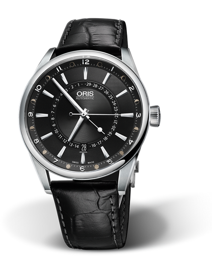 Artix Pointer Moon, Date, 42mm, Black, Leather Strap, Stainless steel crown, Multi-piece stainless steel case