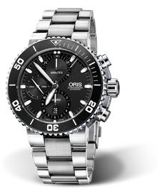 Aquis Chronograph, 46.00 mm, Black, Stainless steel Strap, Stainless steel screw-in security crown and pushers, Multi-piece stainless steel case, ceramic minutes scale top ring