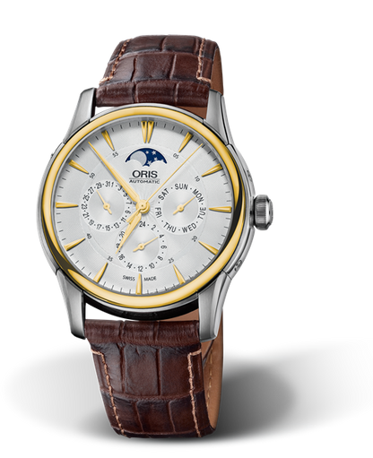 Artelier Complication, 40.50 mm, Grey, Leather Strap, Stainless steel crown, Multi-piece stainless steel case, yellow gold PVD plated top ring