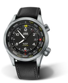 Big Crown ProPilot Altimeter with Feet Scale, 47mm, Black, Leather Strap, Stainless steel screw-in security crown, Multi-piece stainless steel case