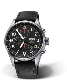 Big Crown ProPilot Chronograph GMT, 44mm, Black, Leather Strap, Stainless steel screw-in security crown and pushers, Multi-piece stainless steel case