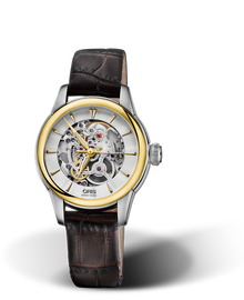 Artelier Skeleton, 31mm, Grey, Leather Strap, Stainless steel crown, Multi-piece stainless steel case, yellow gold PVD plated top ring