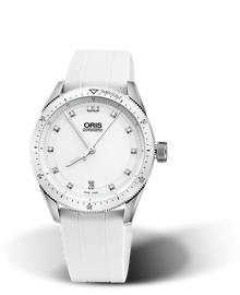 Artix GT Date, Diamonds, 37mm, White, Rubber Strap, Stainless steel screw-in security crown, Multi-piece stainless steel case, ceramic minutes scale top ring