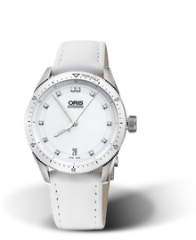Artix GT Date, Diamonds, 37mm, White, Leather Strap, Stainless steel screw-in security crown, Multi-piece stainless steel case, ceramic minutes scale top ring