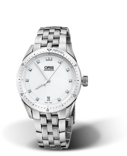 Artix GT Date, Diamonds, 37mm, White, Stainless steel Strap, Stainless steel screw-in security crown, Multi-piece stainless steel case, ceramic minutes scale top ring